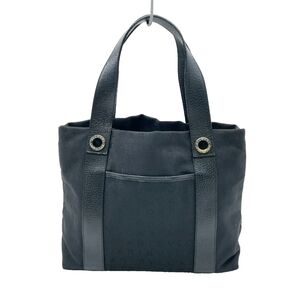BVLGARI Logomania Black Canvas Tote with Leather Trim